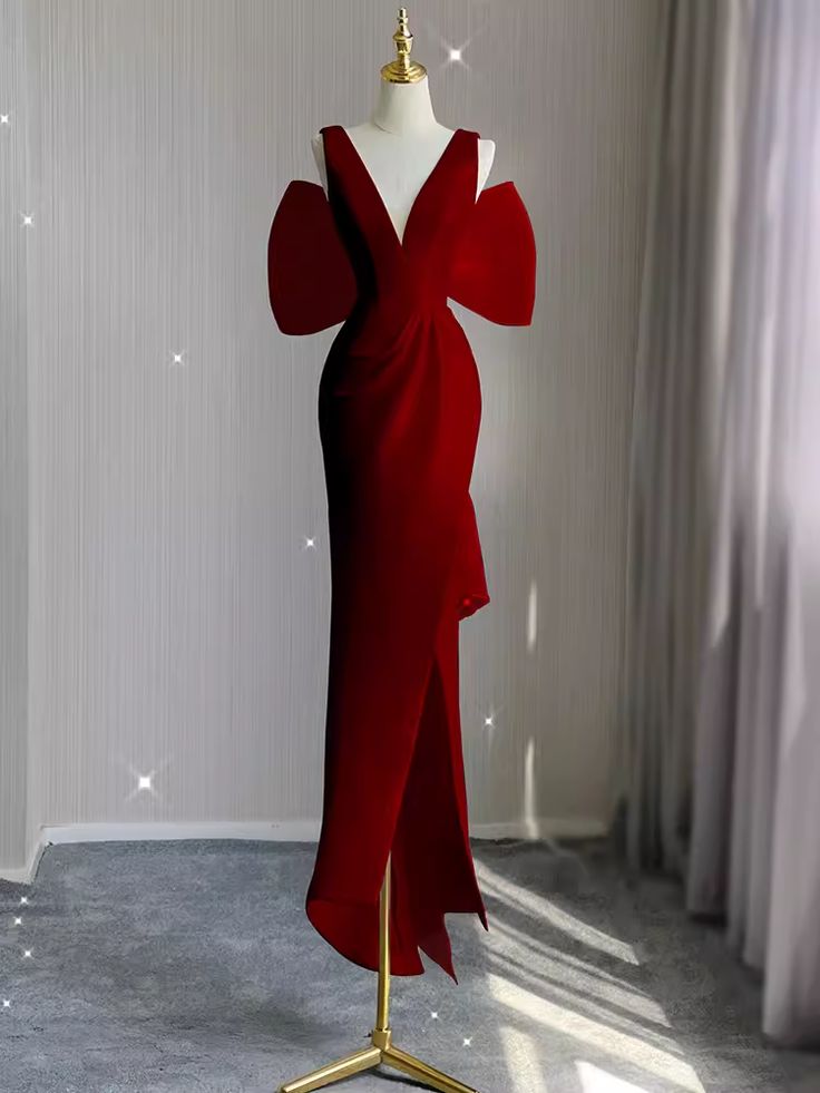 Sexy Sheath V neckline Long Senior Red Prom Dress Formal Dress     cg25119