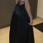 Sexy A Line Straps Floor Length Black Slit Prom Dresses    cg25012