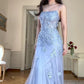 Blue Tulle Lace Appliques Long Prom Dresses Charming Evening Dress  cg25377