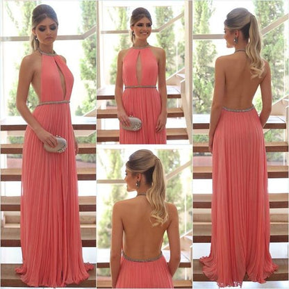 Sexy Halter Backless Chiffon Beaded Prom Formal Evening Party Dress cg2274