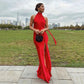 Charming Red Halter Backless Long Prom Dress with Slit       cg25081