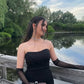 Elegant Black Evening Dress Strapless Dress with Split      cg25101