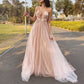 A-Line/Princess Tulle V-neck Hand-Made Flower Sleeveless Sweep/Brush Train Dresses Prom Dress     cg20737