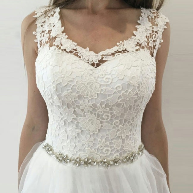 Sleeveless Floral Lace Ivory Wedding prom Gown with Tulle  cg7180