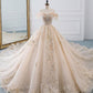Champagne off shoulder tulle lace long wedding dress, wedding gown Prom Dresses    cg16350