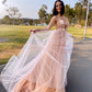 A-Line/Princess Tulle V-neck Hand-Made Flower Sleeveless Sweep/Brush Train Dresses Prom Dress     cg20737