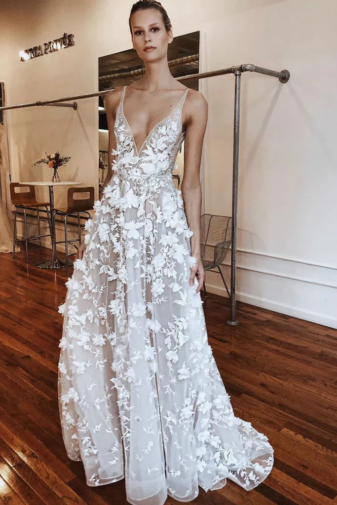 A-Line Floral Applied Long Prom Dress With Illusion V Neck        cg22787