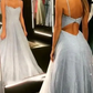 Sparkly Silver Grey Open Back Long Prom Dress, Silver Gray Backless Long Formal Graduation Evening Dress   cg12383