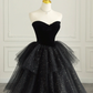 Black Strapless Tulle Formal Dress with Velvet, A-Line Sweetheart Neck Long Prom Dress     cg25038