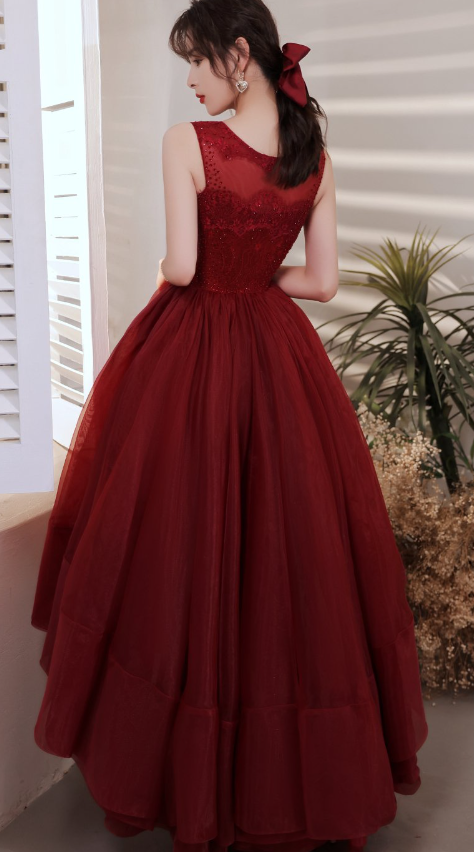 Wine Red Organza Lace High Low Chic Party Dresses Prom Dress     cg22981