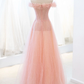 Pink Tulle Sequins Long Prom Dress, A-Line Lovely Evening Party Dress     cg25118