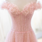 Pink Tulle Sequins Long Prom Dress, A-Line Lovely Evening Party Dress     cg25118