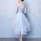 Blue tulle high low lace dress, blue tulle lace homecoming dress cg2047