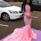 One Shoulder Pink Long Prom Dresses Lace Appliques Beaded  cg7943