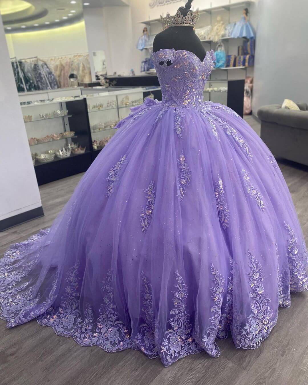 Lilac Corset Mexican Quinceanera Dress Ball Gown Prom Dress ,Appliques Lace Birthday Party Dress  cg24978