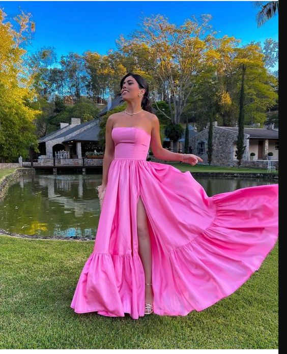 Classic Pink Strapless Prom Dress,Pink Graduation Dress,Formal Gown     cg24963