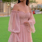 Pink Off The Shoulder Long Prom Dress A-line Evening Dress    cg24975