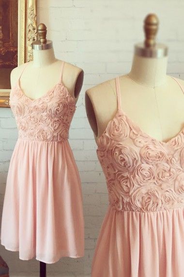 A-Line Pink Chiffon Homecoming Dress with Appliques   cg10105