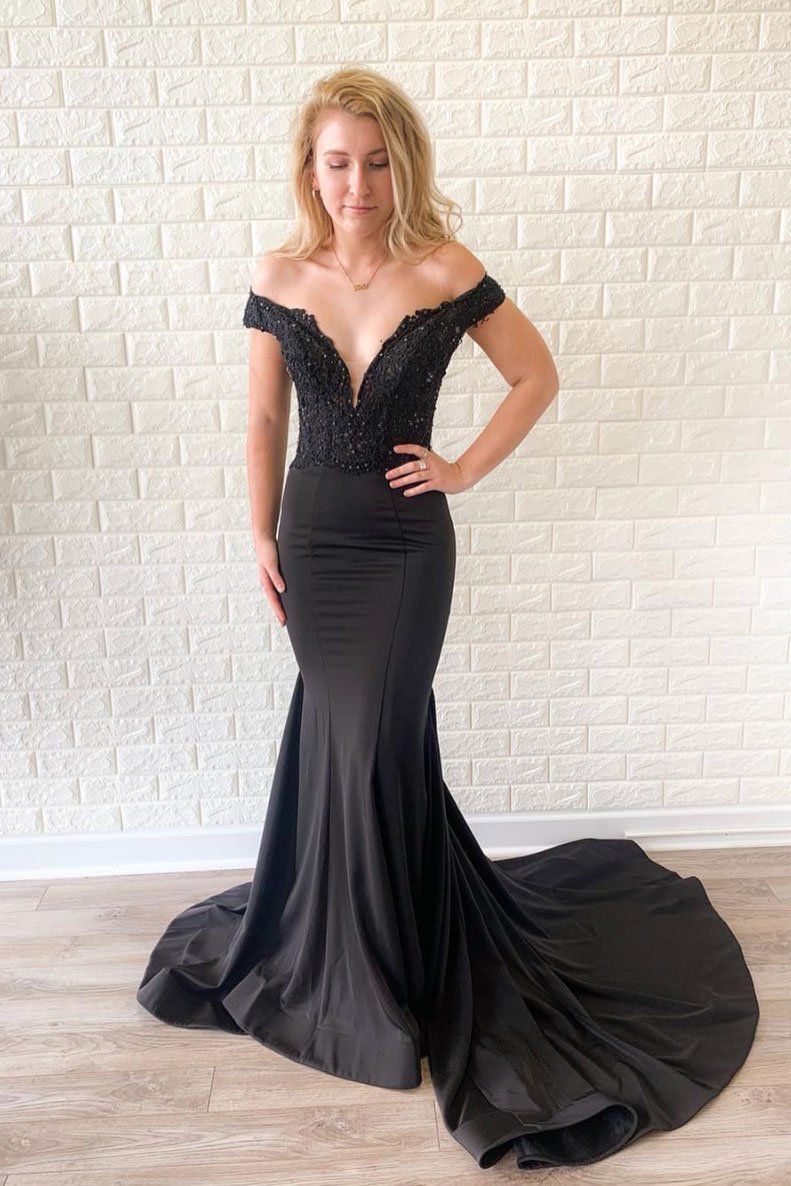 Black mermaid lace long prom dress, black evening dress cg1013