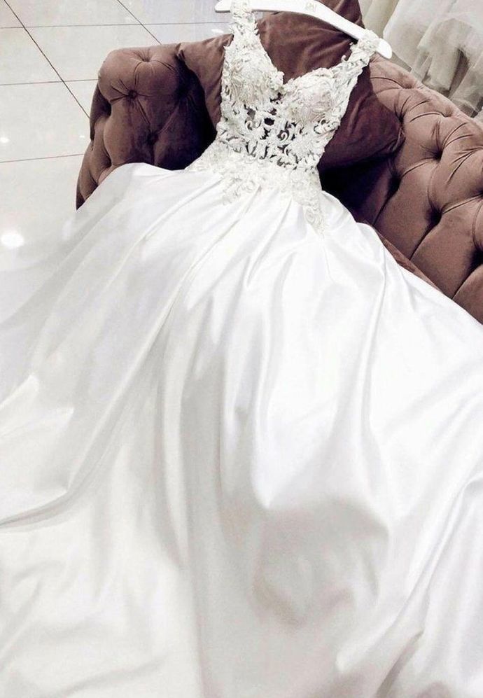 white sleeveless v-neck applique beaded satin lace,full length evening dresses prom dresses    cg10170
