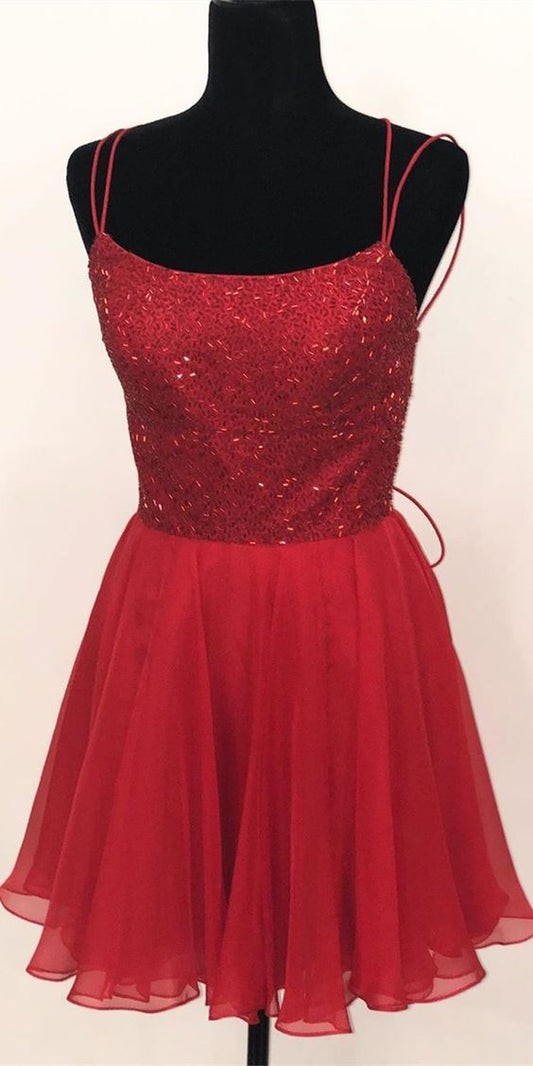 homecoming dress with spaghetti straps and beaded bodice   cg10292