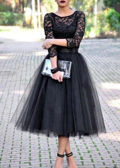 Tea-Length A Line 3/4 Length Sleeves Cheap Homecoming Dress   cg10372