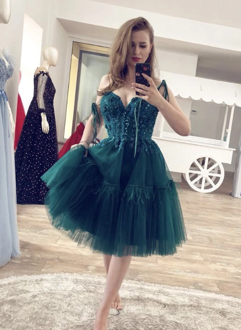 Green tulle short dress homecoming dress   cg10383