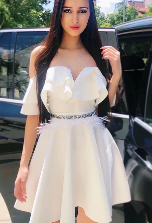 WHITE SWEETHEART SATIN SHORt DRESS WHITE FORMAL DRESS Homecoming Dress   cg10515