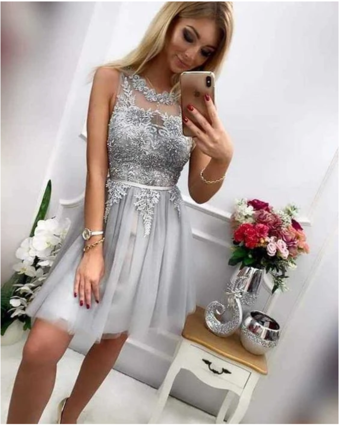 Stylish Tulle Short Homecoming Dress with Appliques   cg10550