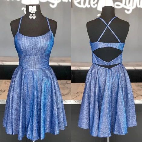 Scoop Neck A-Line Blue short dresses,Homecoming Dresses   cg10617