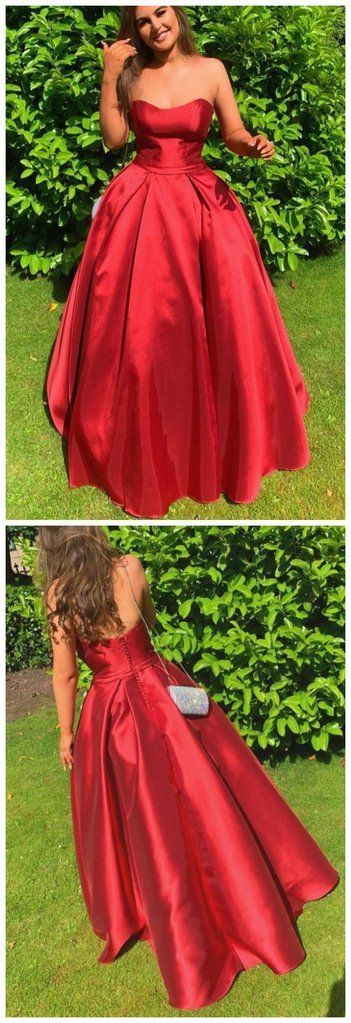 A-Line Red Strapless Long Prom Dresses Formal Evening Dress   cg10681