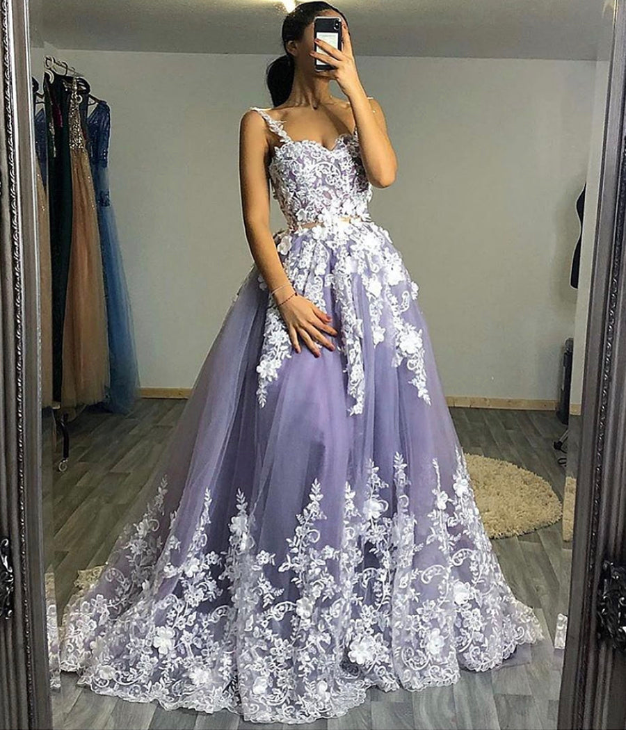PURPLE LACE LONG PROM GOWN FORMAL DRESS    cg10755