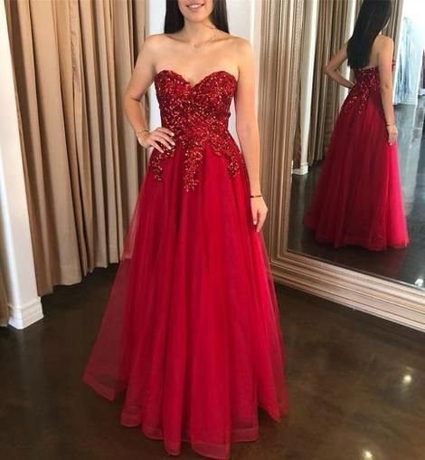 Sweetheart Red Long Prom Dress with Sparkles   cg10763