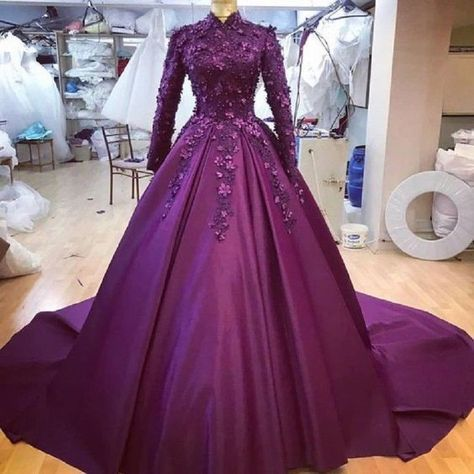 purple lomg prom ball Dress Long Sleeve Muslim   cg10903