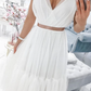 SIMPLE WHITE V NECK CHIFFON PROM DRESS WHITE TULLE FORMAL DRESS   cg10946