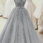 Elegant A line lace pearl long ball gown prom dress   cg11076