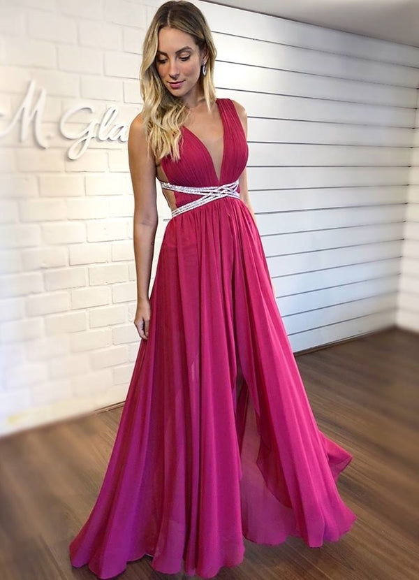 Charming Prom Dress,A-Line Prom Gown,Chiffon Evening Dress,V-Neck Prom Gown    cg11086