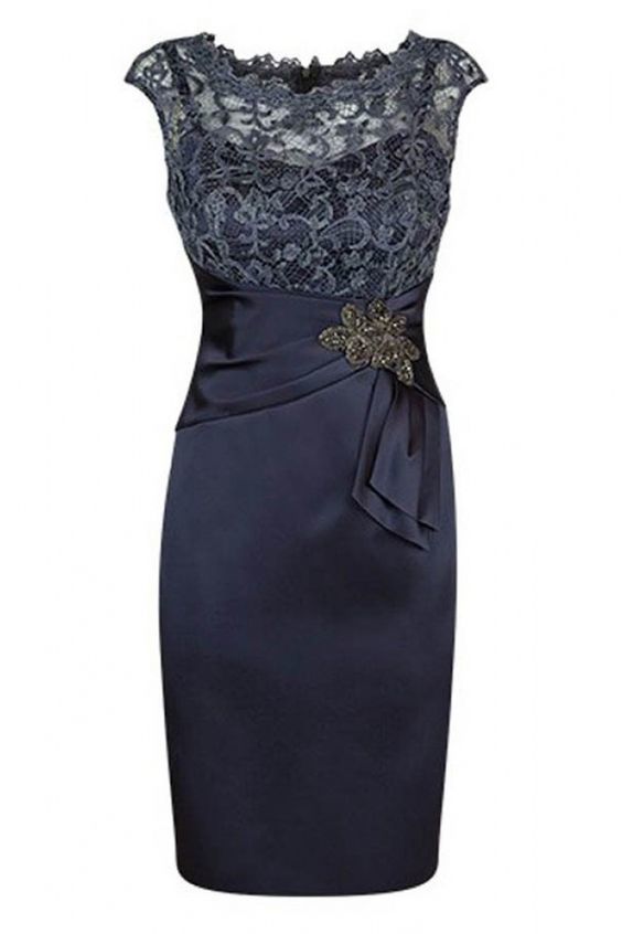 Short Sheath Navy Mother of Bride Dress with Lace Beading  Prom Gown   cg11120