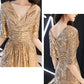 Shiny Sequins Golden Long Bridesmaid Dress, V-Neckline Prom Dress   cg11174
