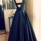 Black Round Neckline Satin Long Party Dress, A-Line Floor Length Evening Dress Prom Dress   cg11204