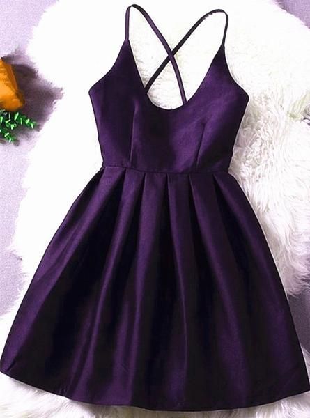 Beautiful Dark Purple Satin Short Homecoming Dress   cg11225