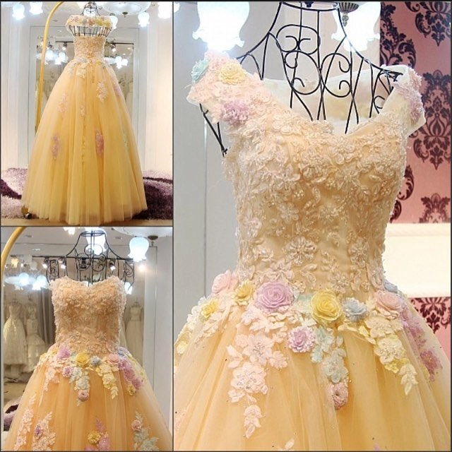 Floral Bridal Ball Gown,Gorgeous Wedding Dress,Handmade Dress  long prom dress    cg11235