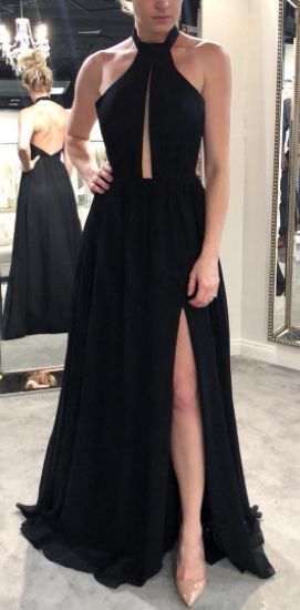 Sexy Black Chiffon Long Prom Dress with Side Slit   cg11246