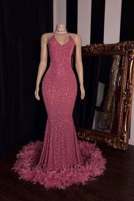 Fashionable Spaghetti Straps V-neck Sequined Mermaid Prom Dresses   cg11258