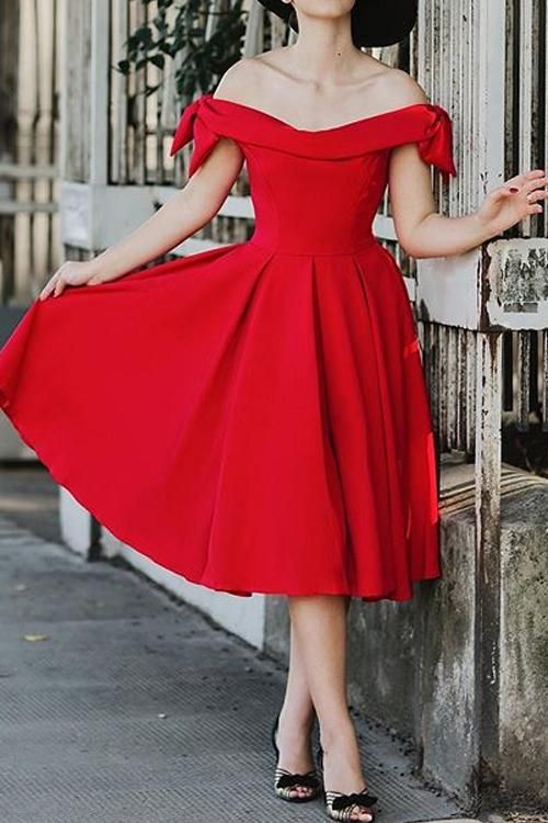Red Off the Shoulder Party Dress Prom Dresses   cg11259