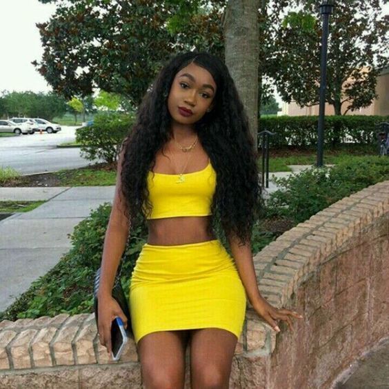 Two piece short homecoming dress , yellow homecoming dress   cg11314