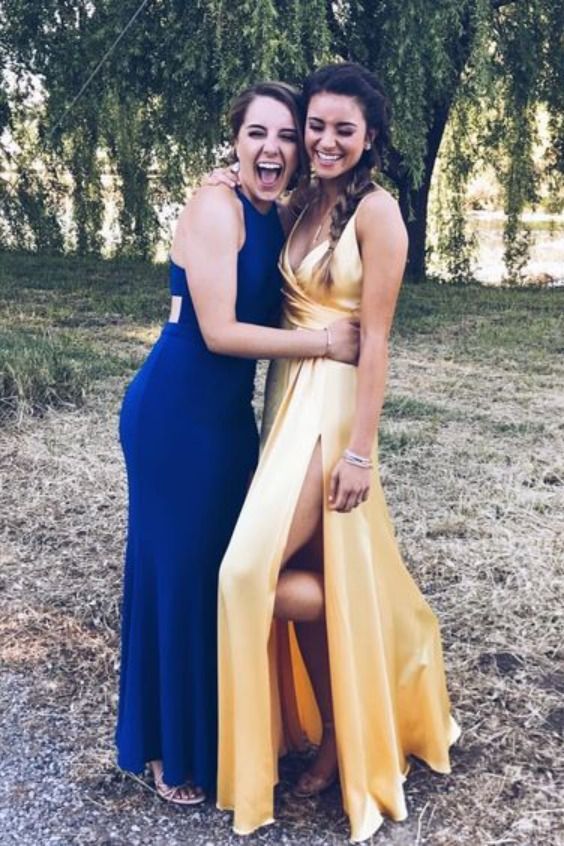 2021 yellow long prom dress with wrap front and side slit    cg11325