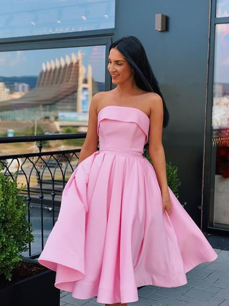 Short Strapless Pink Dresses Formal Homecoming Dresses   cg11357