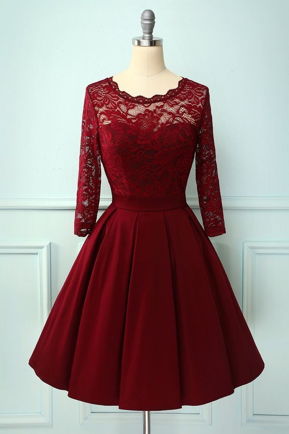 Burgundy V Back Long Sleeves homecoming Dress    cg11403