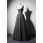Dark Grey Tulle Straps Long Beaded Party Dress, Grey Long Formal Dresses Prom Dress   cg11411